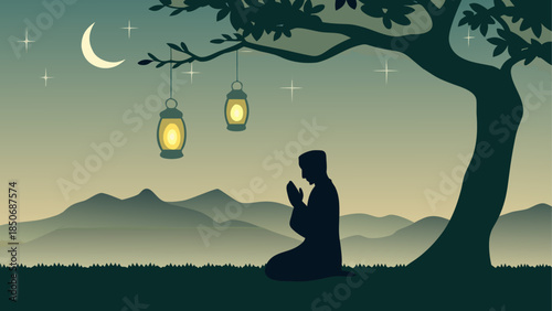 Silent night prayer under starlit sky