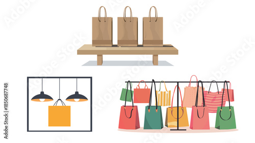 Bag display stand mockup, minimalist retail handbag holder, modern product presentation stand, store showcase furniture isolated on white background