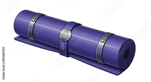 Purple Yoga Mat with Metallic Accents Rolled Up for Luxury Fitness and Wellness Lifestyle