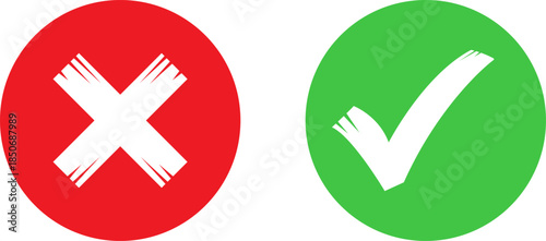 Red circle with an x and green circle with a checkmark