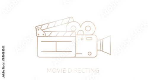 Movie Making Concept with Professional Film Camera and Clapperboard Illustration