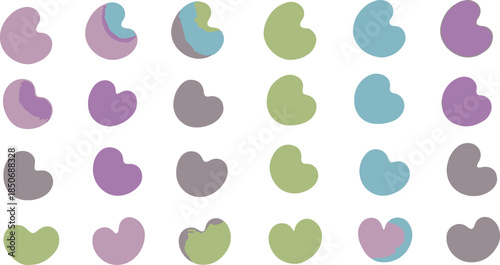 Multicolored heart shaped objects in grid pattern