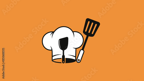 A chef's hat and spatula, symbolizing culinary arts and professional cooking in a kitchen environment, representing skill and expertise