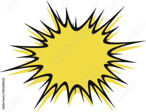 A cartoonish illustration of a bright yellow explosion or sunburst