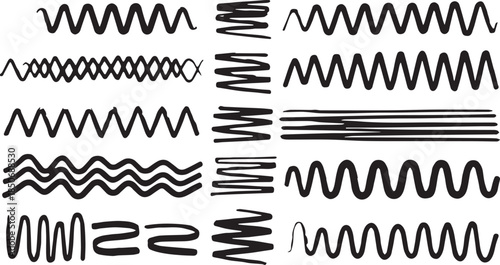 Collection of various zigzag and wavy line patterns