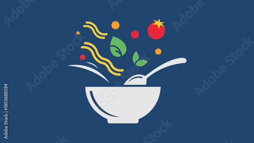 A delicious and healthy meal served in a white bowl with vibrant ingredients floating above it