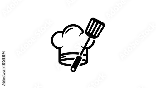 Culinary Masterpiece Chef's Hat and Spatula Icon Representing Gastronomy and Cooking Excellence