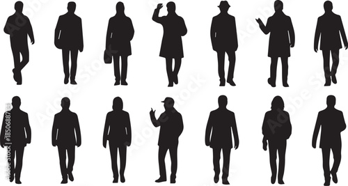 Collection of business people silhouettes in various poses