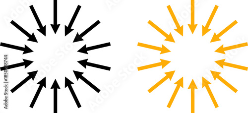 Converging arrows in black and orange showing central point focus