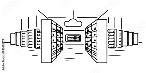 Futuristic Server Room with Glowing AI Data Cores Representing Cloud Computing