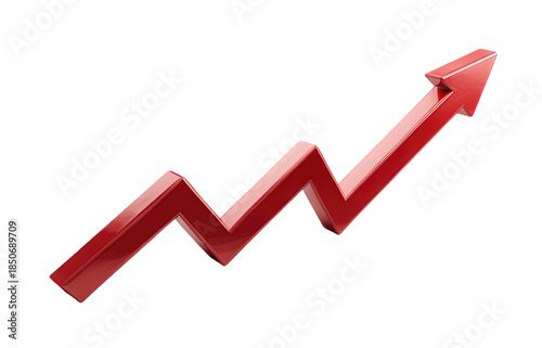 Red 3D Arrow Pointing Upwards Graph Isolated on transparent background.