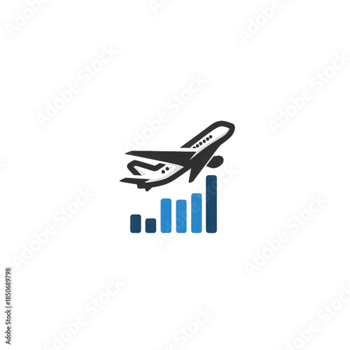 Airplane Taking Off with Rising Graph Isolated on transparent background.