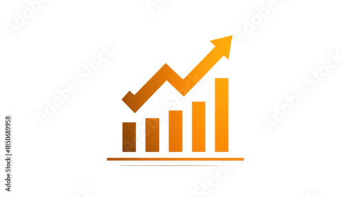 Orange Bar Graph with Rising Arrow Isolated on transparent background.