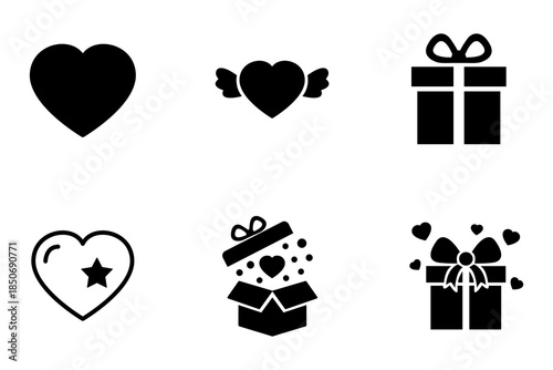 Collection of Love and Gift Icons in a Simple Minimalist Style