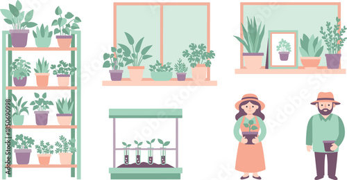 Indoor gardening setup with various plants