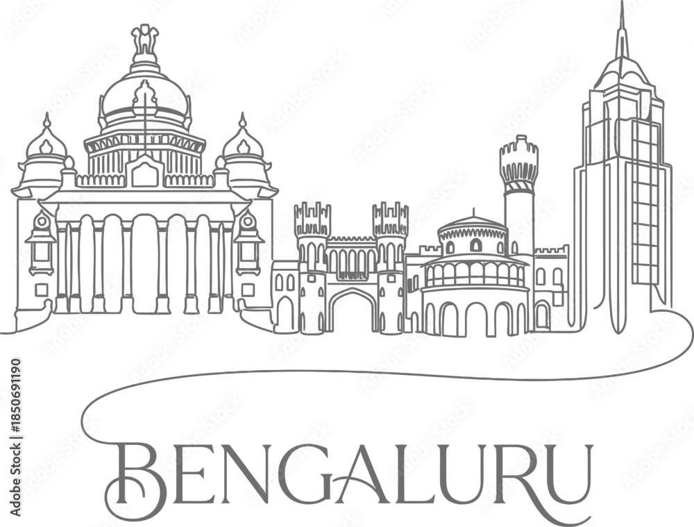 Obraz premium Bengaluru city skyline landmarks minimalist vector illustration