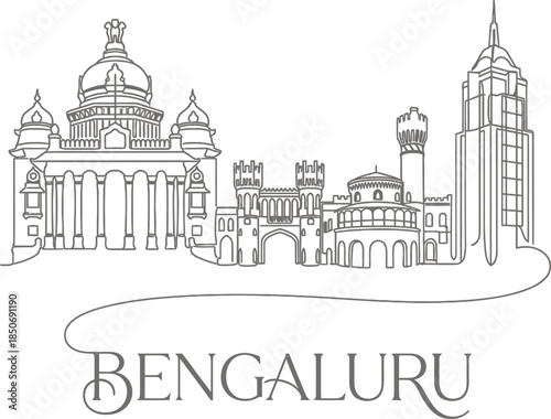 Bengaluru city skyline landmarks minimalist vector illustration