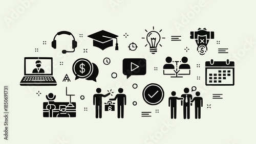 Online Education and Business Training Icons Collection.