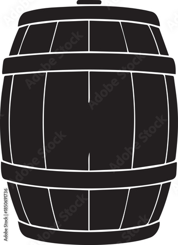 Black silhouette of a wooden barrel with metal hoops