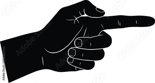 Black pointing hand silhouette icon symbolizing direction guidance instruction attention indication gesture isolated vector illustration design
