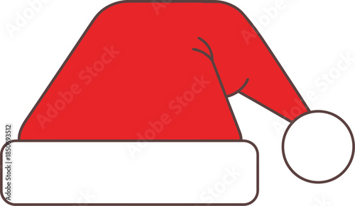 Classic red Santa hat with a white fluffy brim and pom-pom, isolated on a white background. Iconic Christmas symbol.
