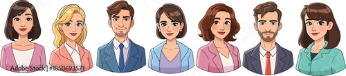 Cartoon illustration of six people with diverse appearances and attire