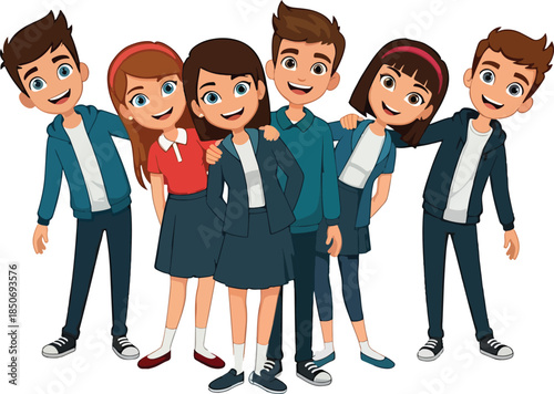 A group of diverse young adults standing together in business casual attire