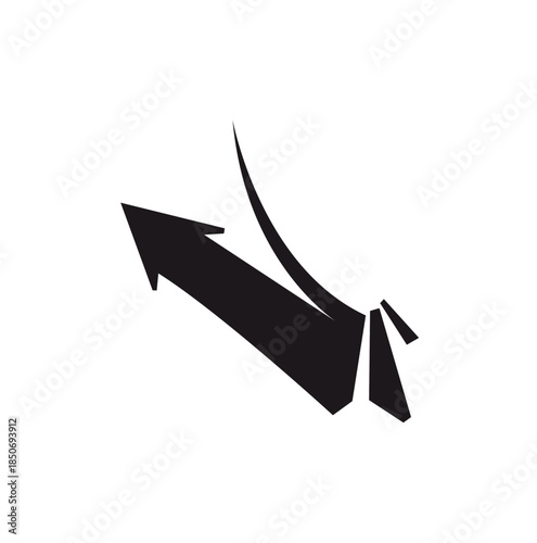 Flowing black graffiti arrow pointing right and slightly downwards with dynamic curve, isolated white background.