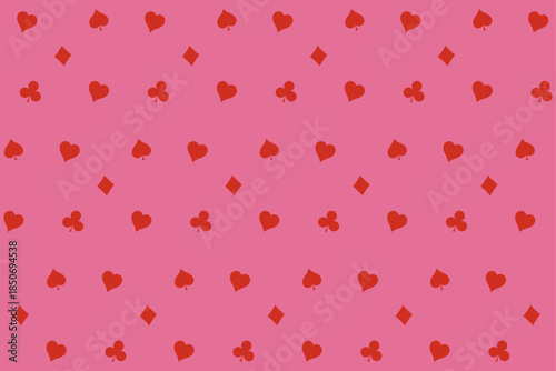 トランプマークが散りばめられたピンク色の背景イラスト