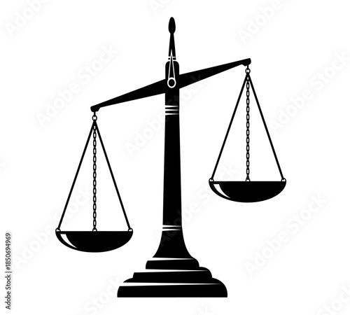 A classic illustration of scales of justice representing balance fairness and legal proceedings in monochrome