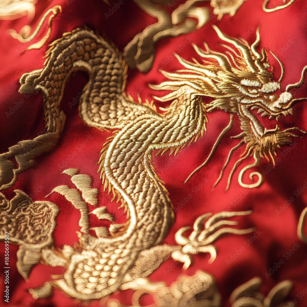 Obraz premium golden dragon on red background
