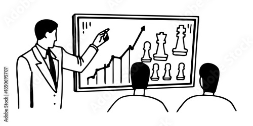 CEO Pointing at Virtual Screen with 3D Financial Data Visualization