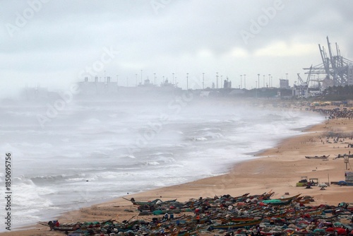 High Tide Waves at Chennai Beach Before Cyclone