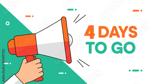 Countdown Announcement with Megaphone Flat Vector Illustration. Suitable for event countdowns, promotions, marketing campaigns, sales announcements, social media posts, and business reminders.