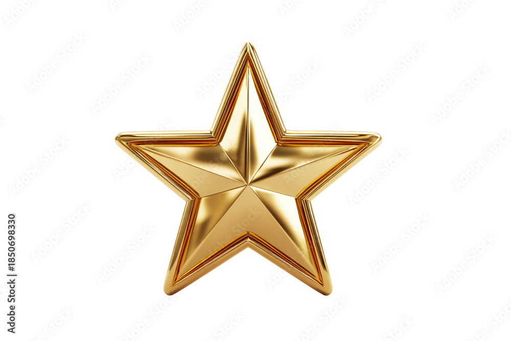 Obraz premium Gleaming Golden Star on Transparent Backdrop Detailed Render Shiny Metallic Texture Award Success Symbol Festive Decoration Elegant Design Celebration Ornament Bright Shine, PNG