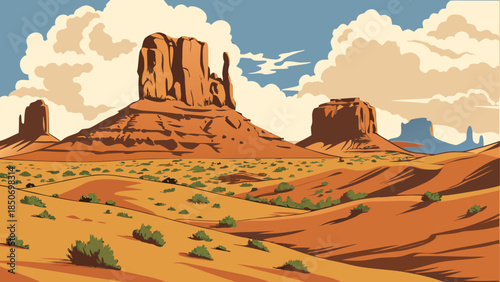Desert landscape with towering rock formations