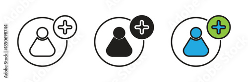 Circular user avatar icon with a plus sign for social media friend requests, group invitations, and adding new digital subscribers.