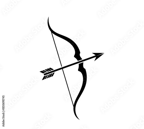 A simple black and white illustration showcasing a classic bow and arrow symbolizing focus and precision