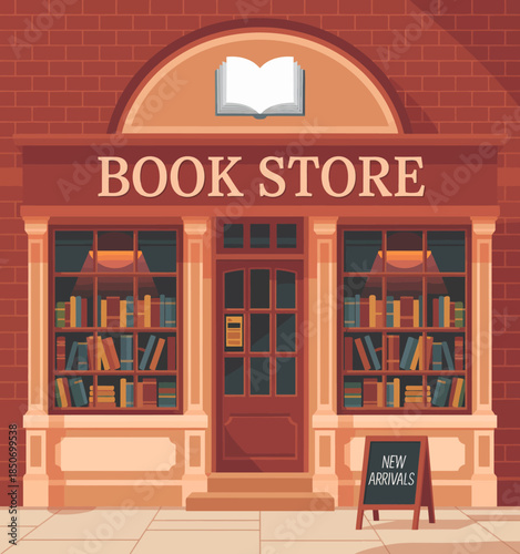 A beautifully designed image of a quaint bookstore featuring shelves of books and a 'New Arrivals' sign, inviting readers to explore and discover new stories.