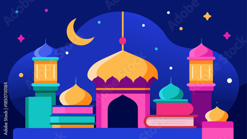 Illuminated mosque with stars