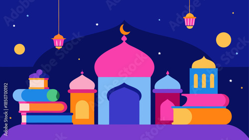 Illuminated mosque at night