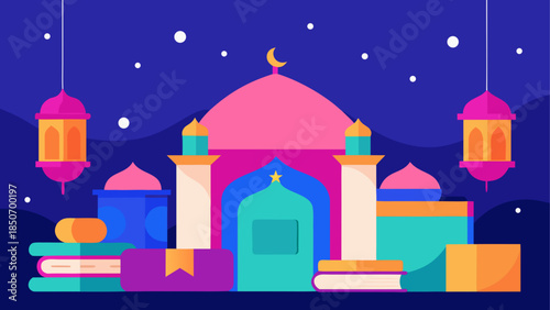 Illuminated mosque at night