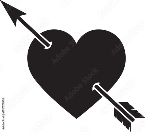 Black silhouette of a heart pierced by an arrow