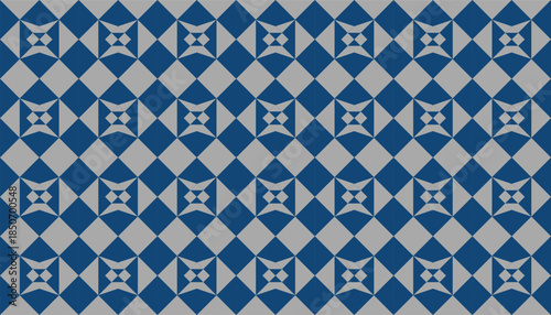 Seamless blue and white geometric pattern with repeating star-like diamond shapes arranged in a clean grid.