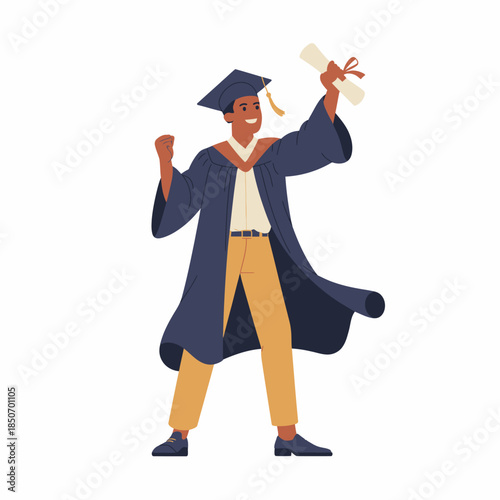 A joyful young graduate in a cap and gown proudly displays their diploma, symbolizing achievement, success, and the culmination of hard work and perseverance in education.