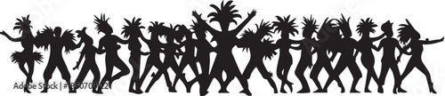 Silhouette of a lively group of people dancing and celebrating together