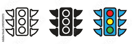 traffic light icon set with red, yellow, and green signals. Perfect for transportation apps, road safety projects, and city traffic management designs.