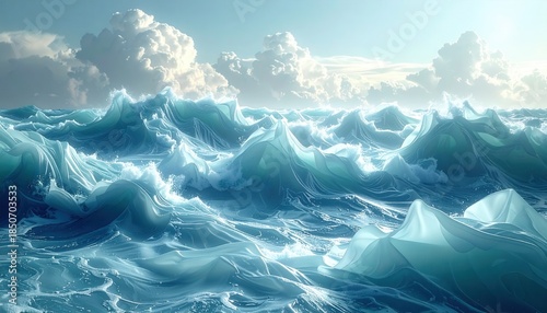 Surreal ocean with waves made of silk.