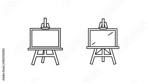 Simple line art illustration of two wooden easels with blank canvases