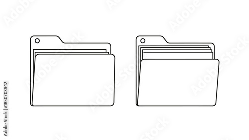 Illustration of two file folders with multiple papers inside simple line art